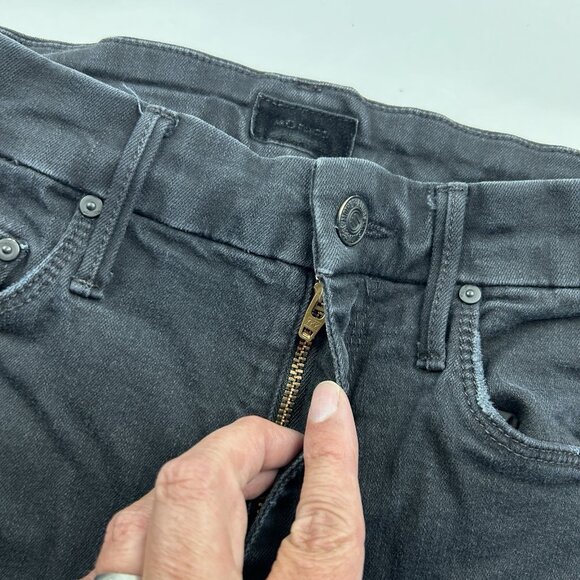 Mother High Waisted Looker Ankle Fray Black Guilty Glitter Racer Stripe Jeans 26 - Picture 7 of 16